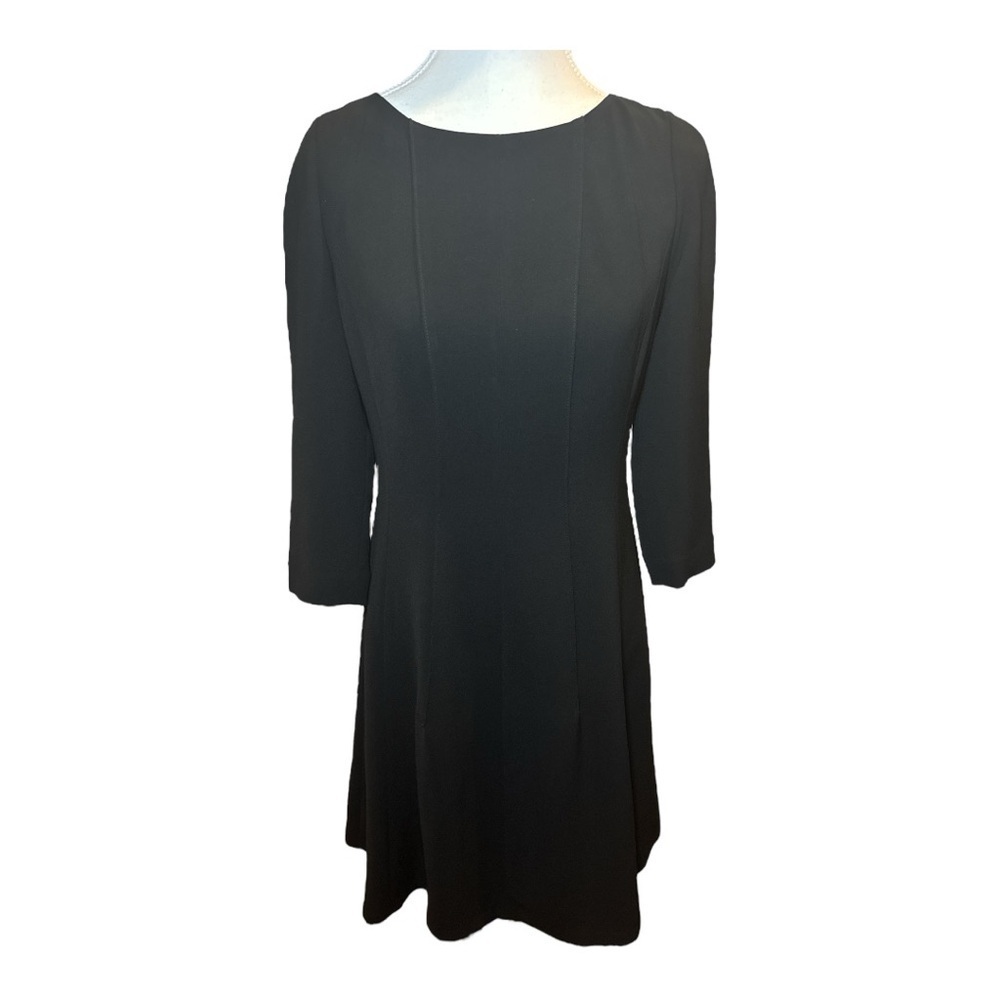 Lafayette 148 A-Line Black Mini Dress 3/4 Sleeves 2P Classic Minimalist LBD